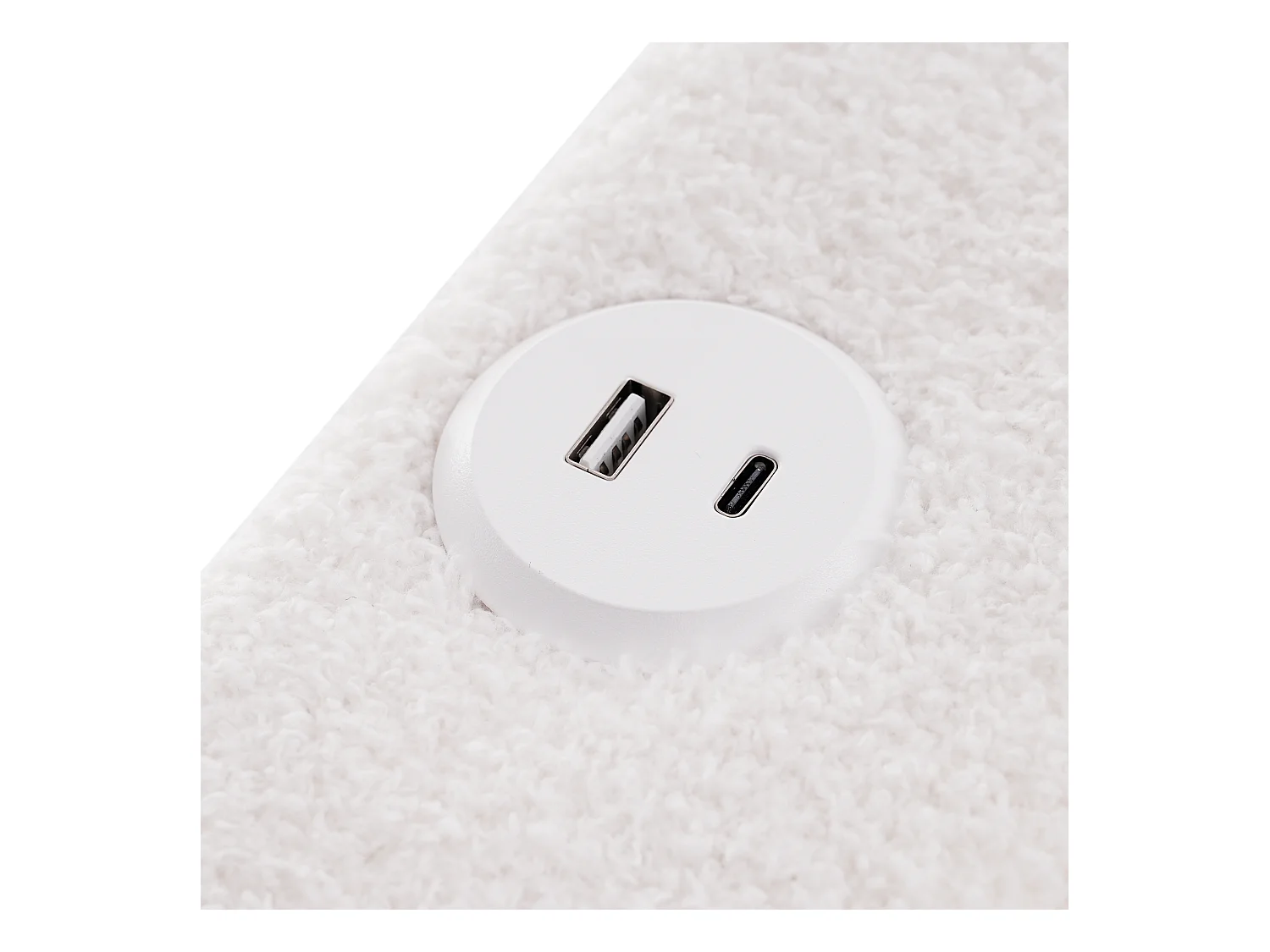 Cama individual acolchada Sherpa con 2 cajones - 90x200cm - con LED y puertos de carga - Blanco