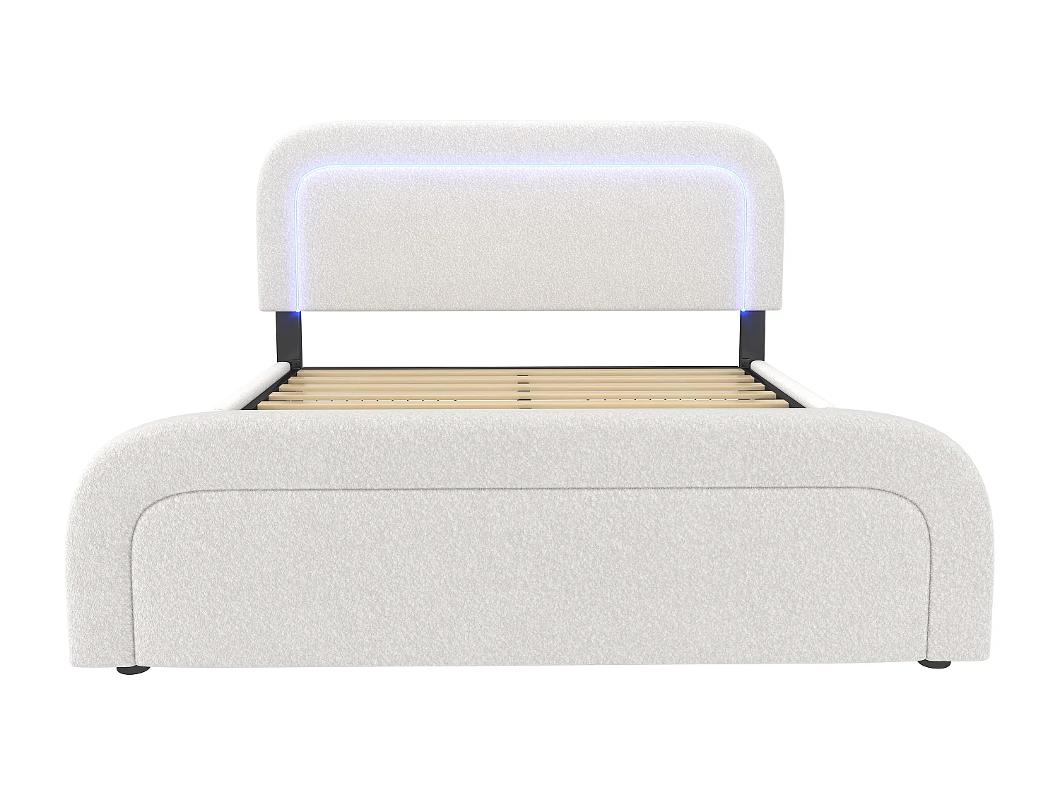 Lit double rembourré en sherpa avec 4 tiroirs - 140x200cm - avec LED et ports de charge - Blanc