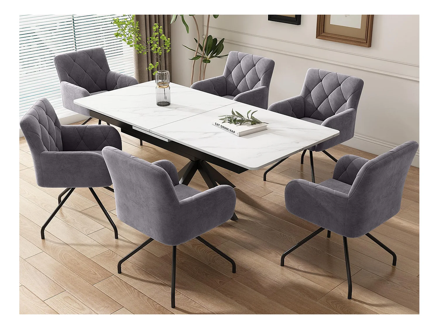 Lot de 6 Chaises rembourrées en velours avec pieds en métal - Gris