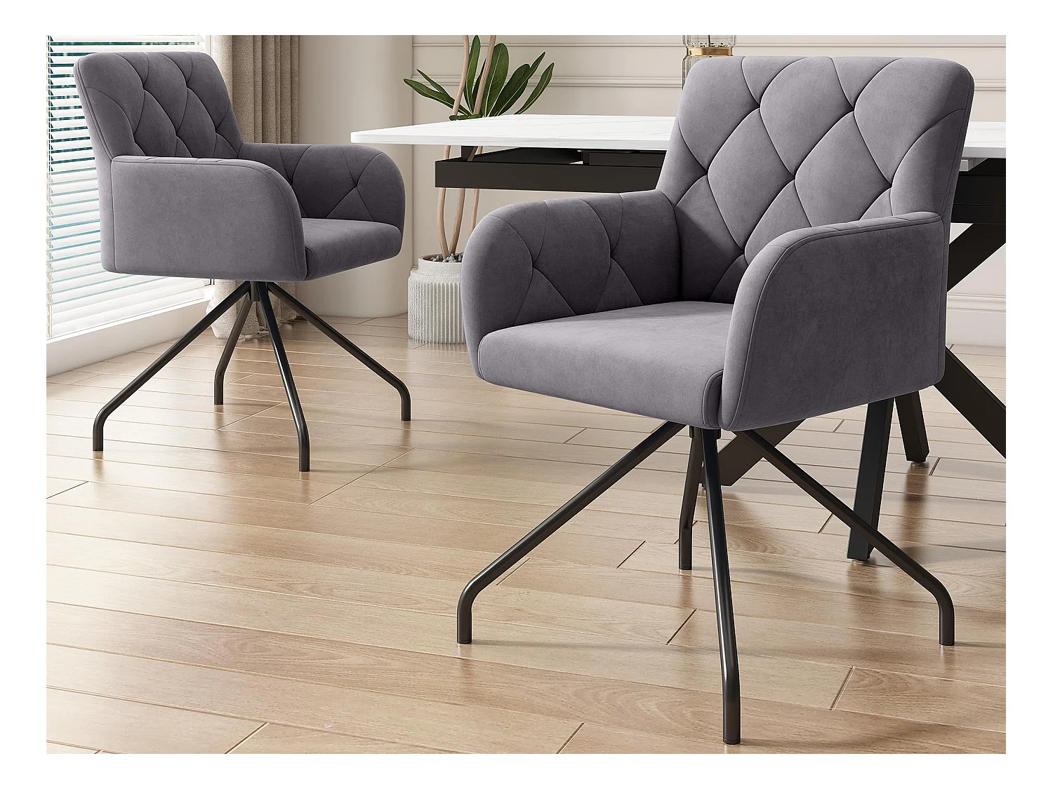 Lot de 2 Chaises rembourrées en velours avec pieds en métal - Gris