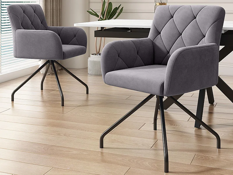 Set van 2 fluwelen gestoffeerde stoelen met metalen poten - grijs