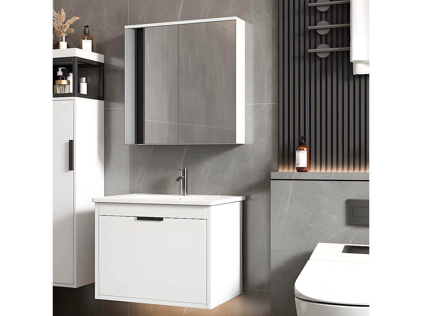 Ensemble de meubles de salle de bain - meuble suspedu avec vasque en