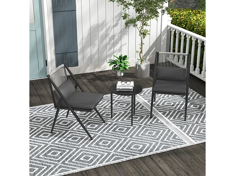 Ensemble bistro de jardin design Acapulco 2 places 3 pièces avec coussins