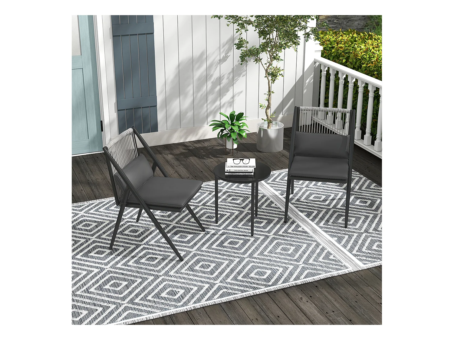 Ensemble bistro de jardin design Acapulco 2 places 3 pièces avec coussins