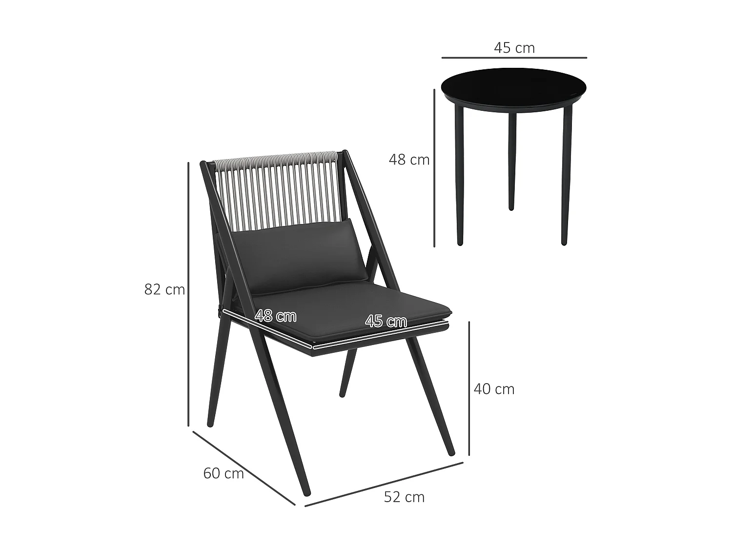 Ensemble bistro de jardin design Acapulco 2 places 3 pièces avec coussins