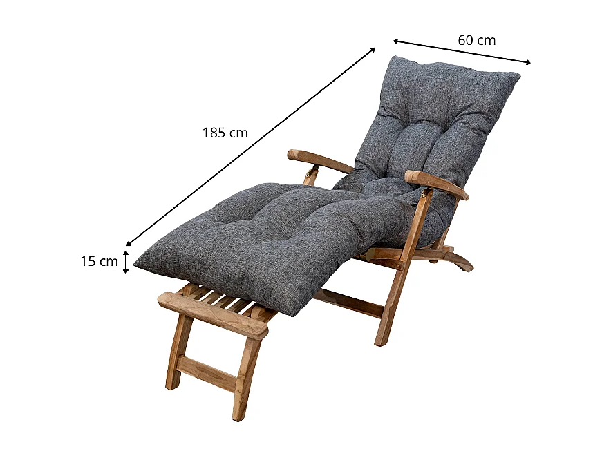 Coussin bain de soleil gris 195 x 65 x 15 cm