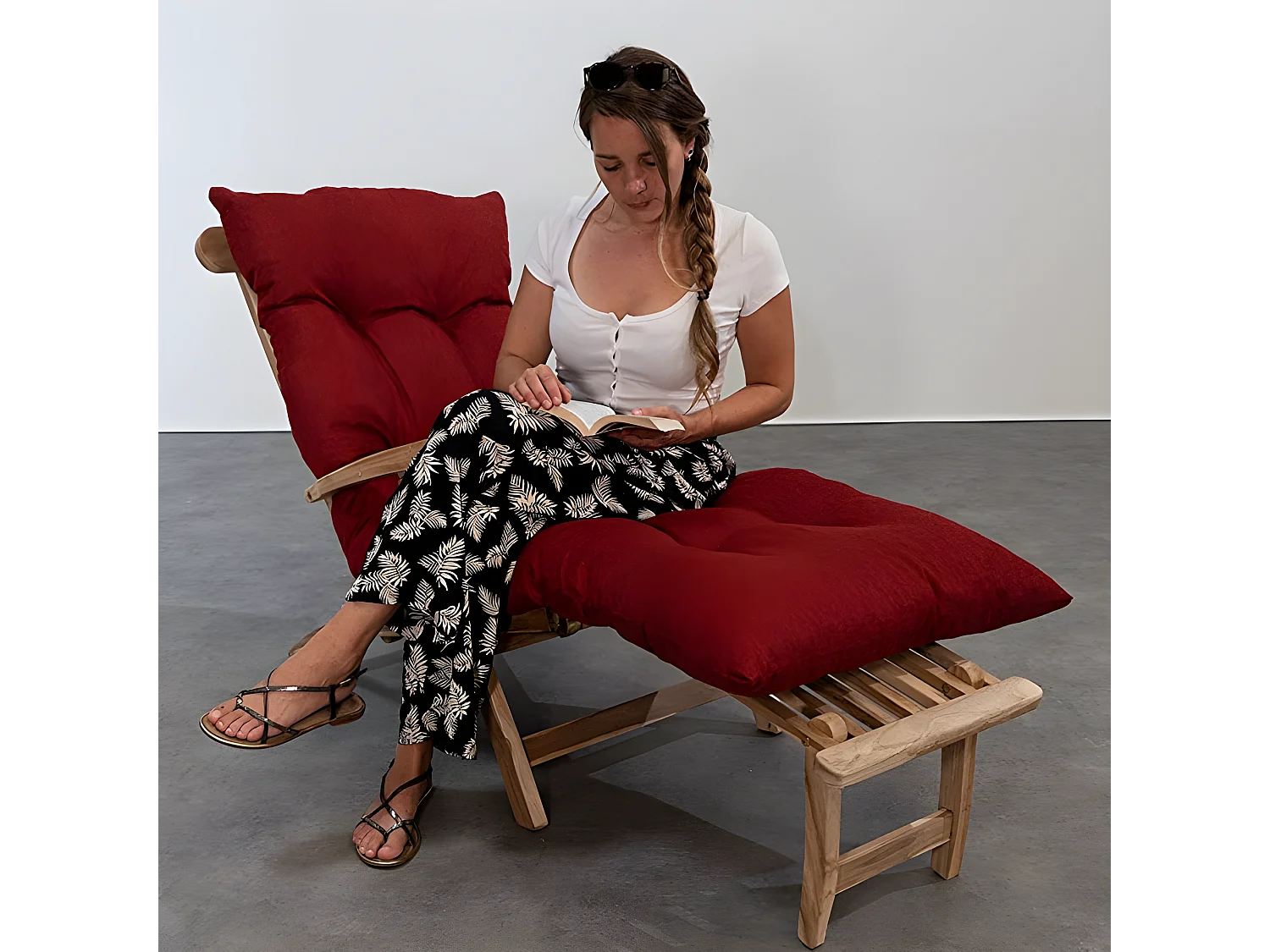 Coussin bain de soleil rouge 195 x 65 x 15 cm