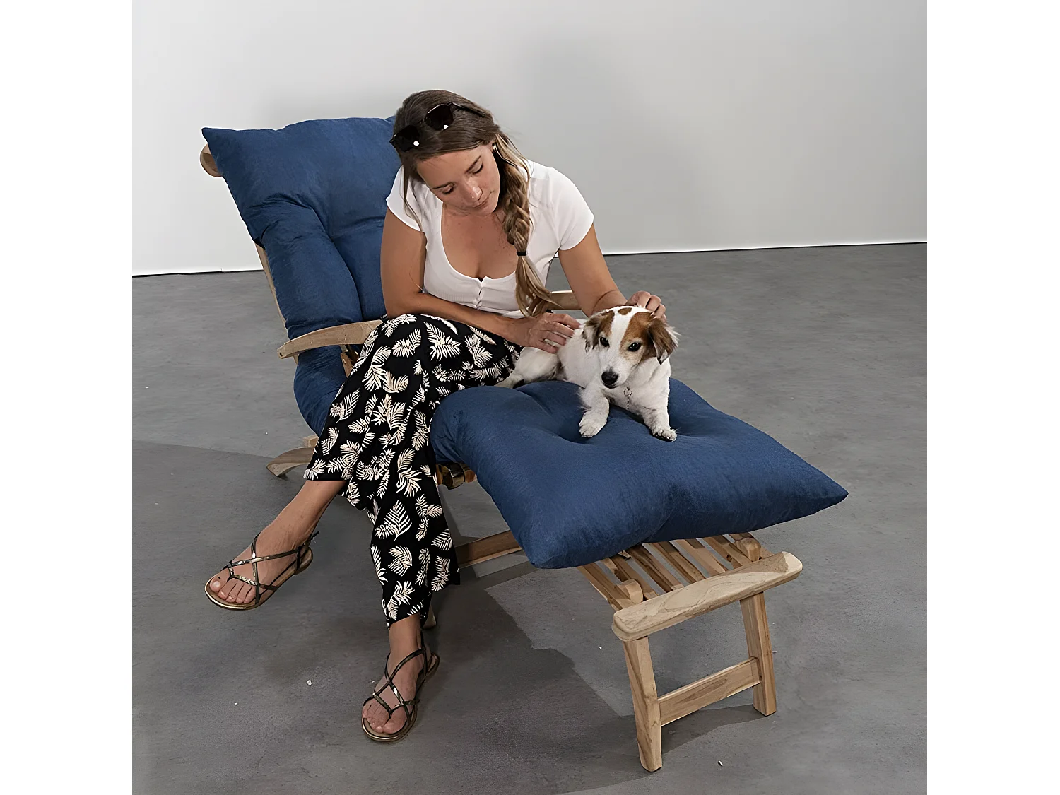 Middernachtblauw zonnebedkussen 195 x 65 x 15 cm