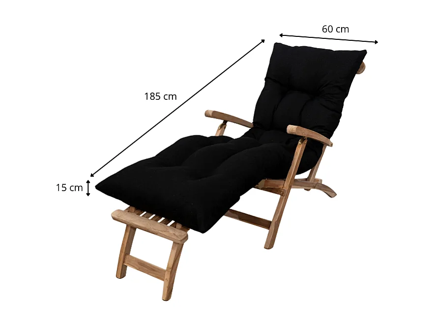 Coussin bain de soleil noir 195 x 65 x 15 cm