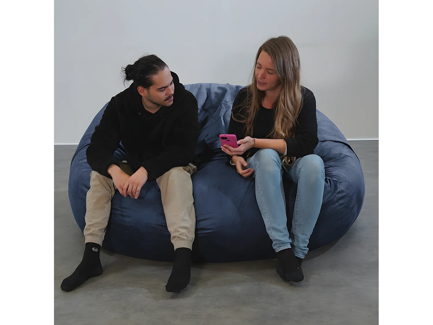 Pouf géant déhoussable microsuède bleu nuit 160 cm