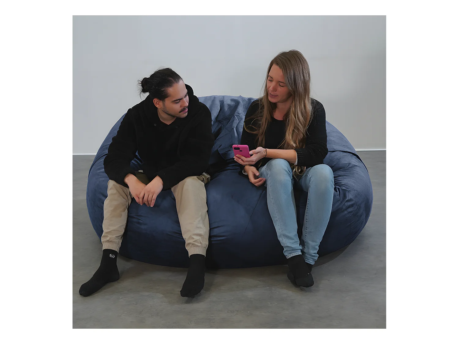 Pouf géant déhoussable microsuède bleu nuit 160 cm