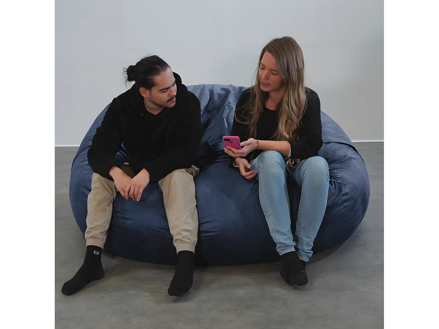 Pouf géant déhoussable microsuède bleu nuit 160 cm