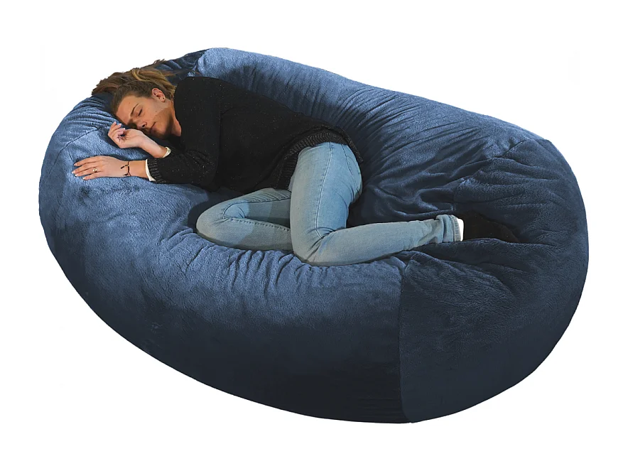 Pouf long géant déhoussable fausse fourrure bleu 160 cm