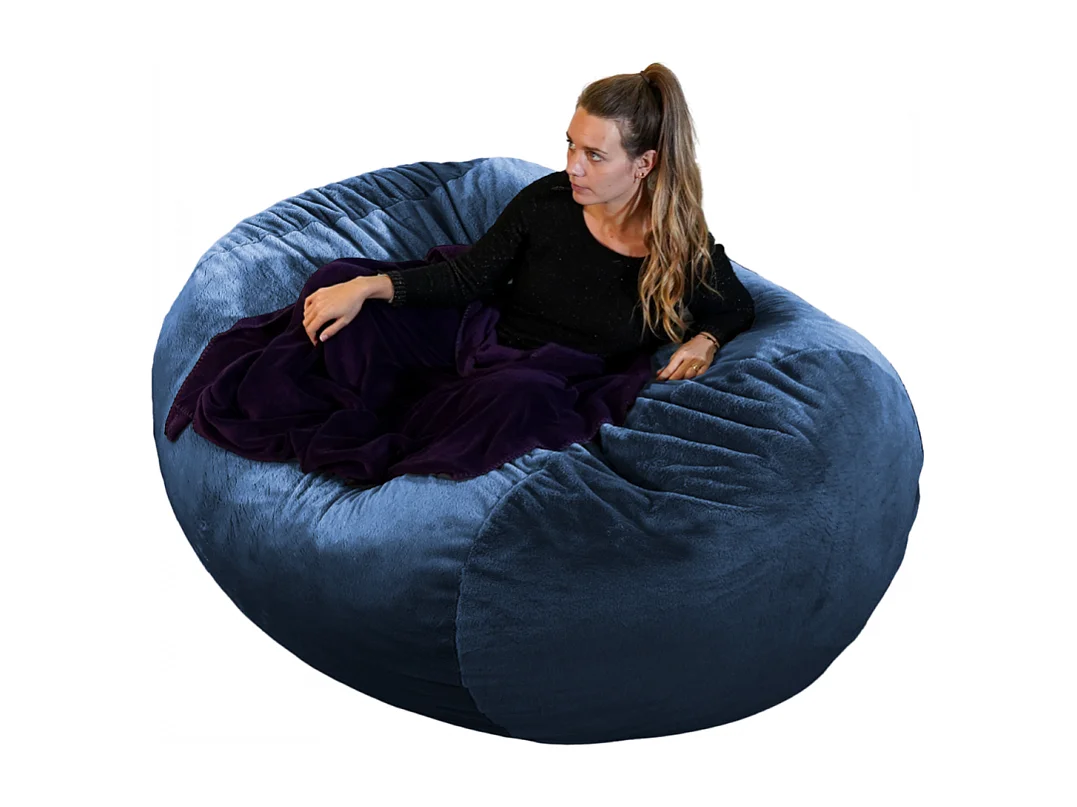 Pouf long géant déhoussable fausse fourrure bleu 160 cm