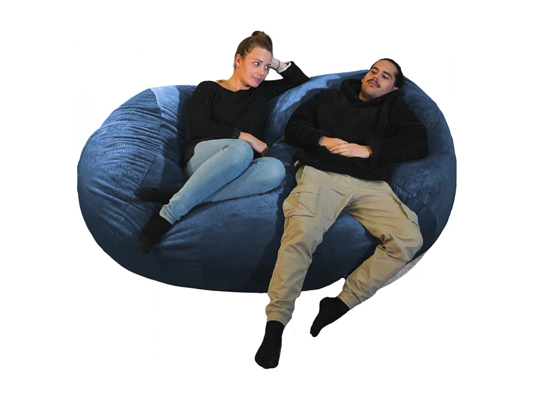 Pouf long géant déhoussable fausse fourrure bleu 160 cm