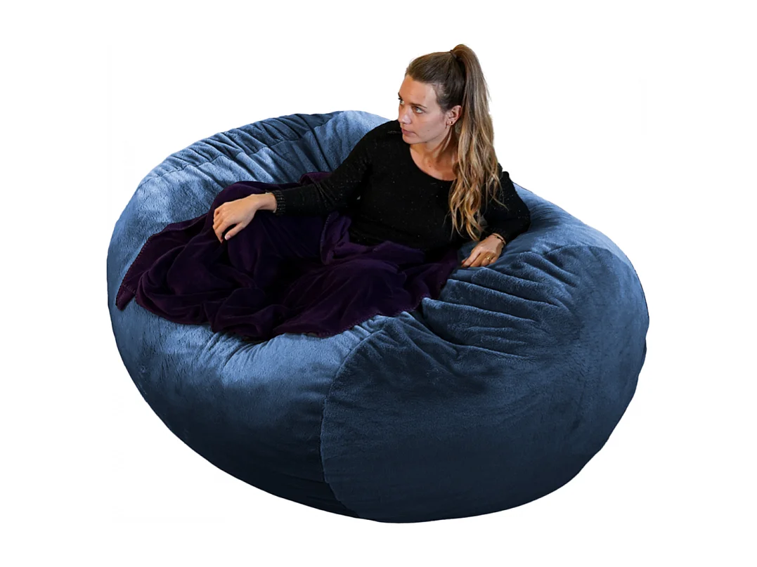 Pouf long géant déhoussable fausse fourrure bleu 160 cm