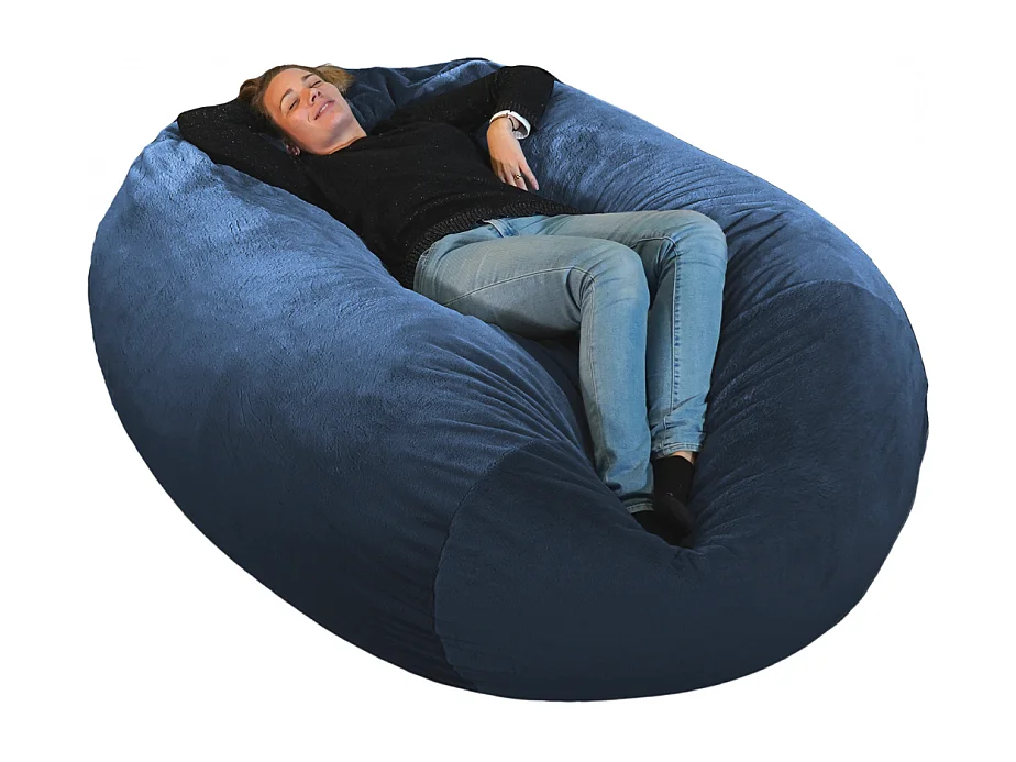 Pouf long géant déhoussable fausse fourrure bleu 160 cm