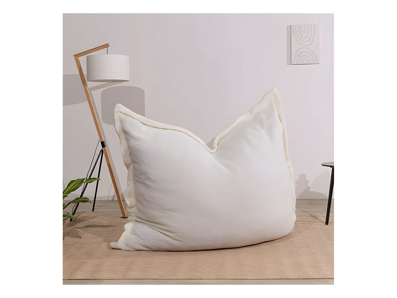 Pouf bouclette déhoussable blanc 180 x 140 cm