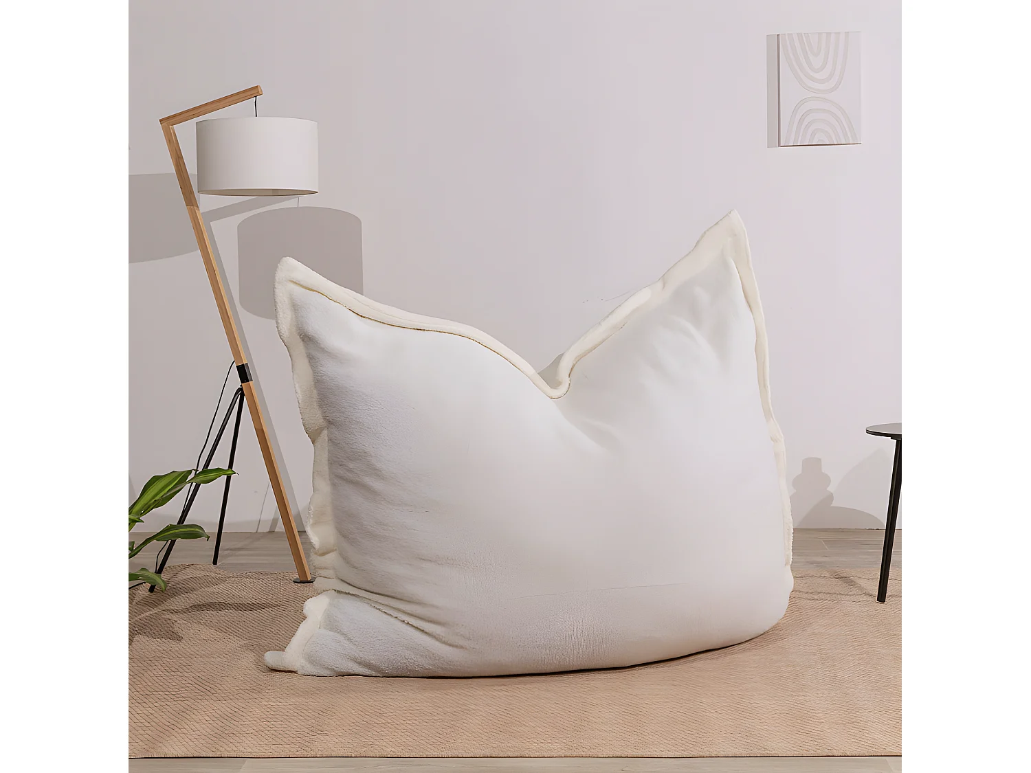 Pouf bouclette déhoussable blanc 180 x 140 cm
