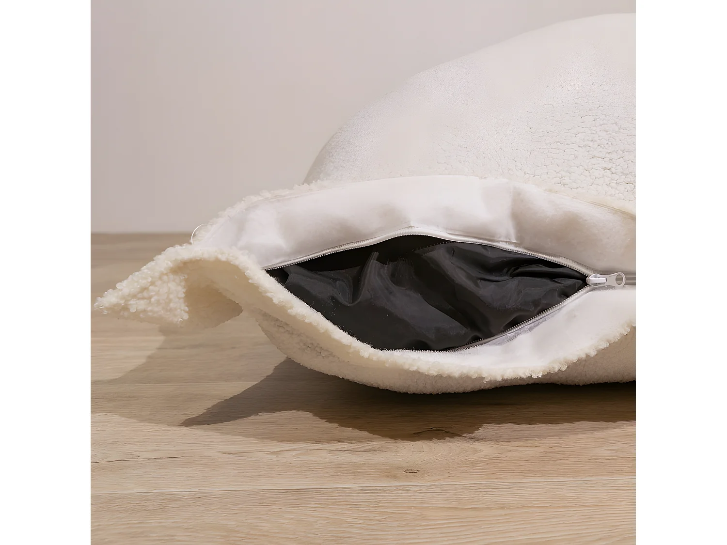 Pouf bouclette déhoussable blanc 180 x 140 cm