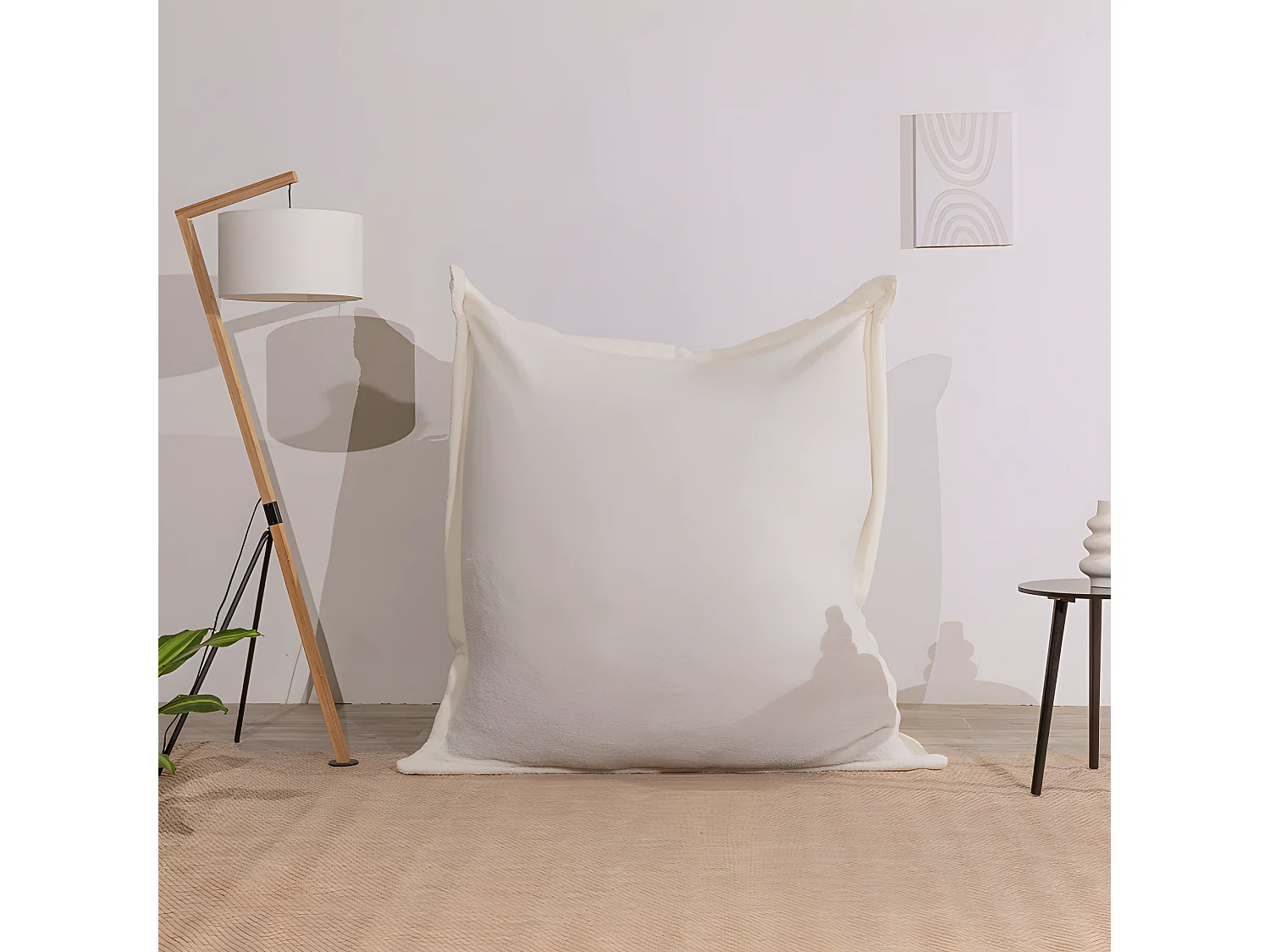 Pouf bouclette déhoussable blanc 180 x 140 cm