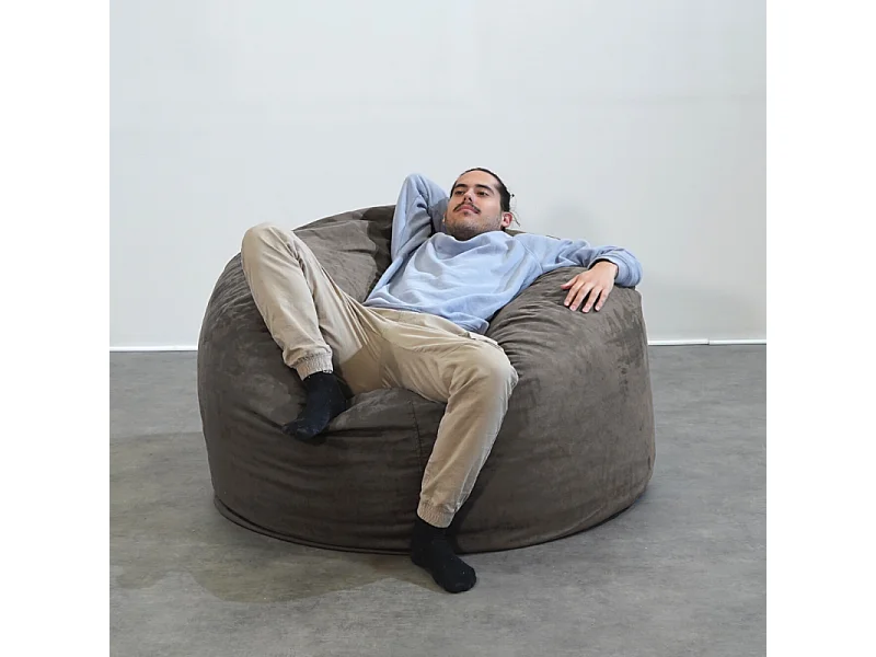 Pouf géant déhoussable microsuède gris 120 cm