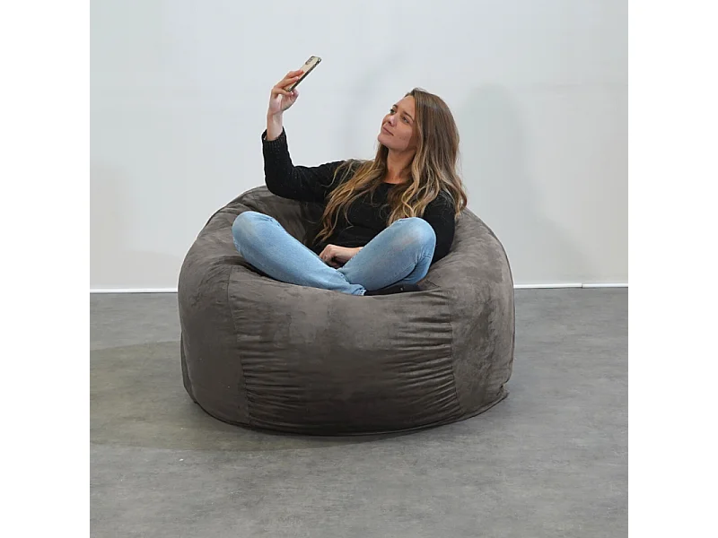 Pouf géant déhoussable microsuède gris 120 cm