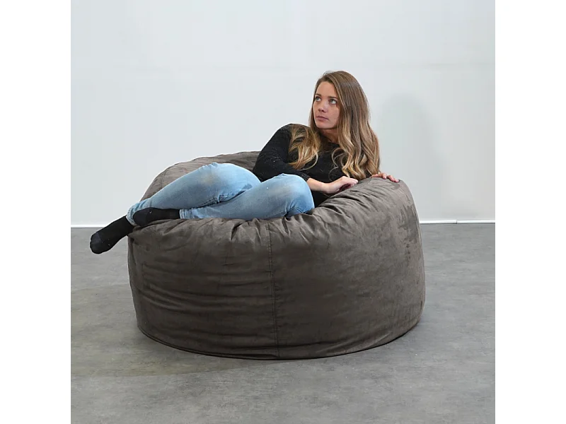 Pouf géant déhoussable microsuède gris 120 cm