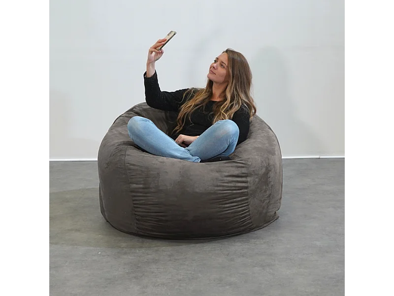 Reuze grijze microsuède poef 120 cm