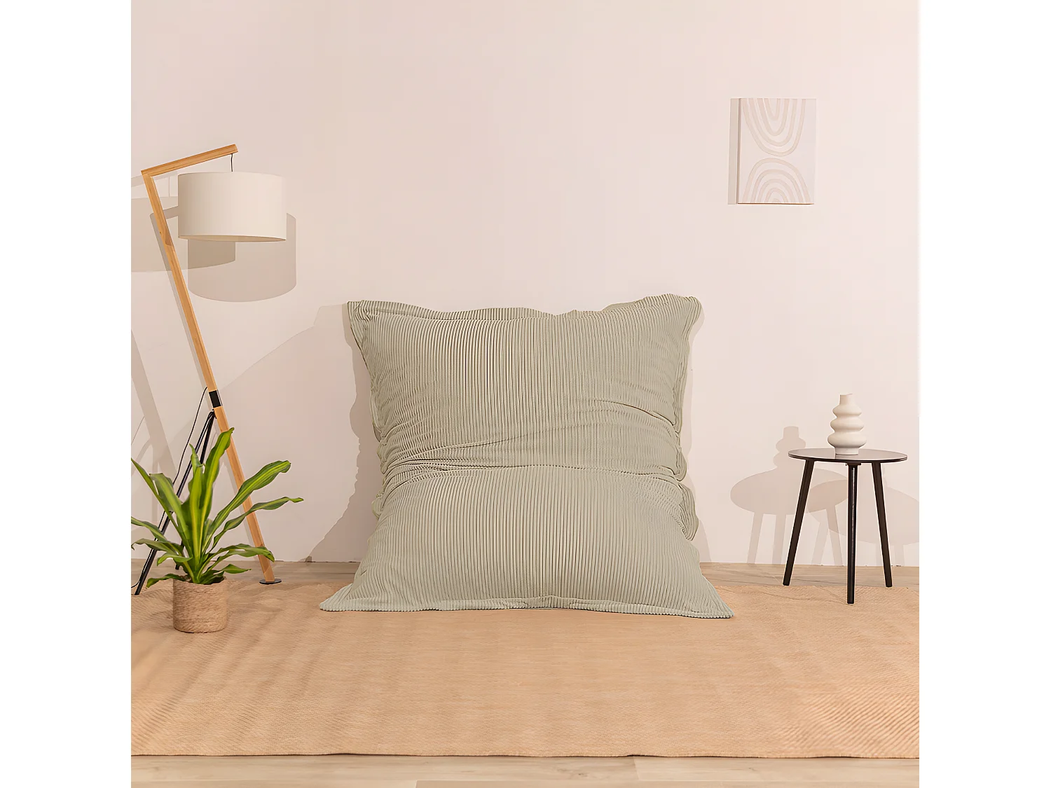 Beige ribfluwelen poef 180 x 140 cm