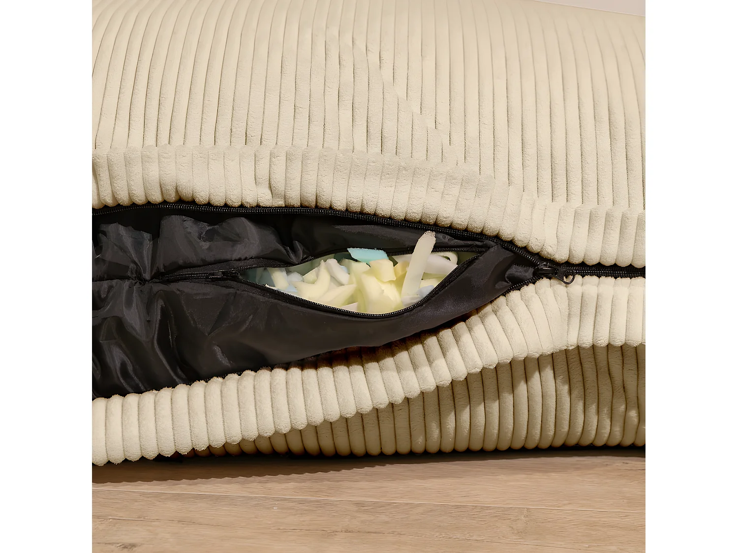 Beige ribfluwelen poef 180 x 140 cm