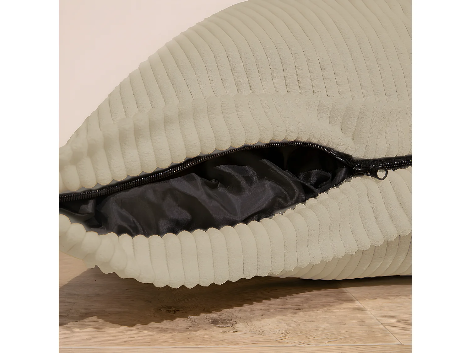 Beige ribfluwelen poef 180 x 140 cm