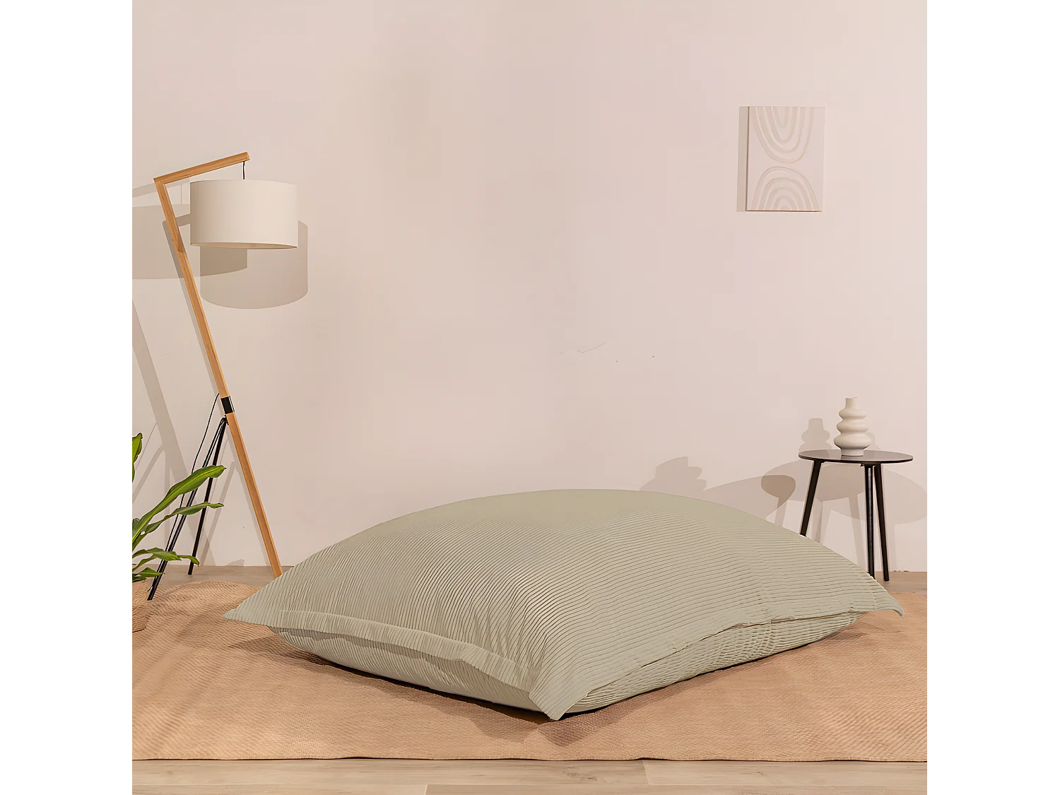 Puf en terciopelo acanalado Beige 180 x 140 cm