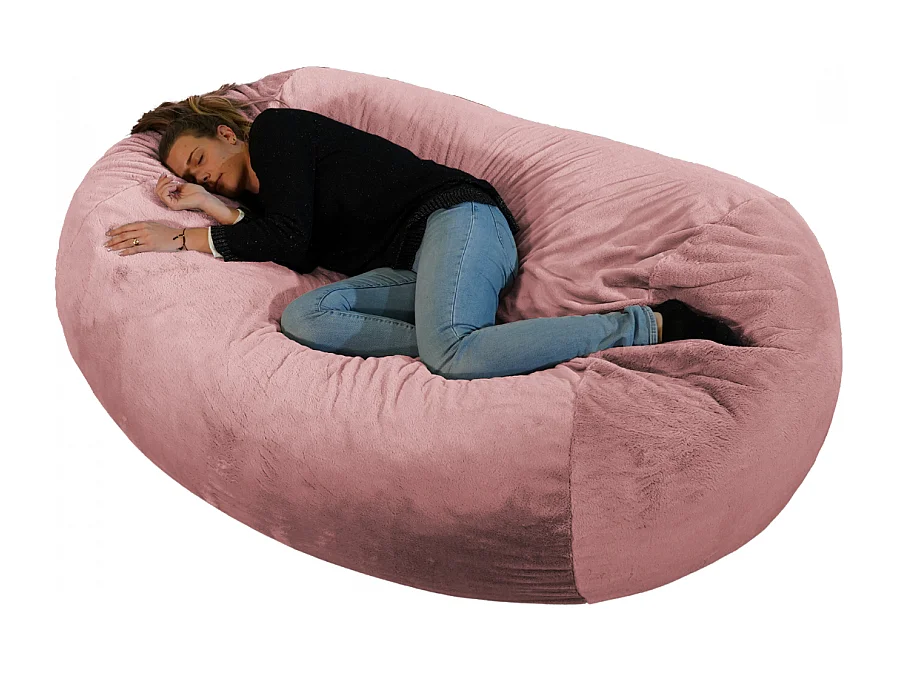 Puff largo gigante de pelo rosa 160 cm