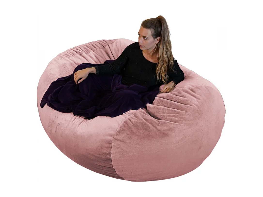 Puff largo gigante de pelo rosa 160 cm