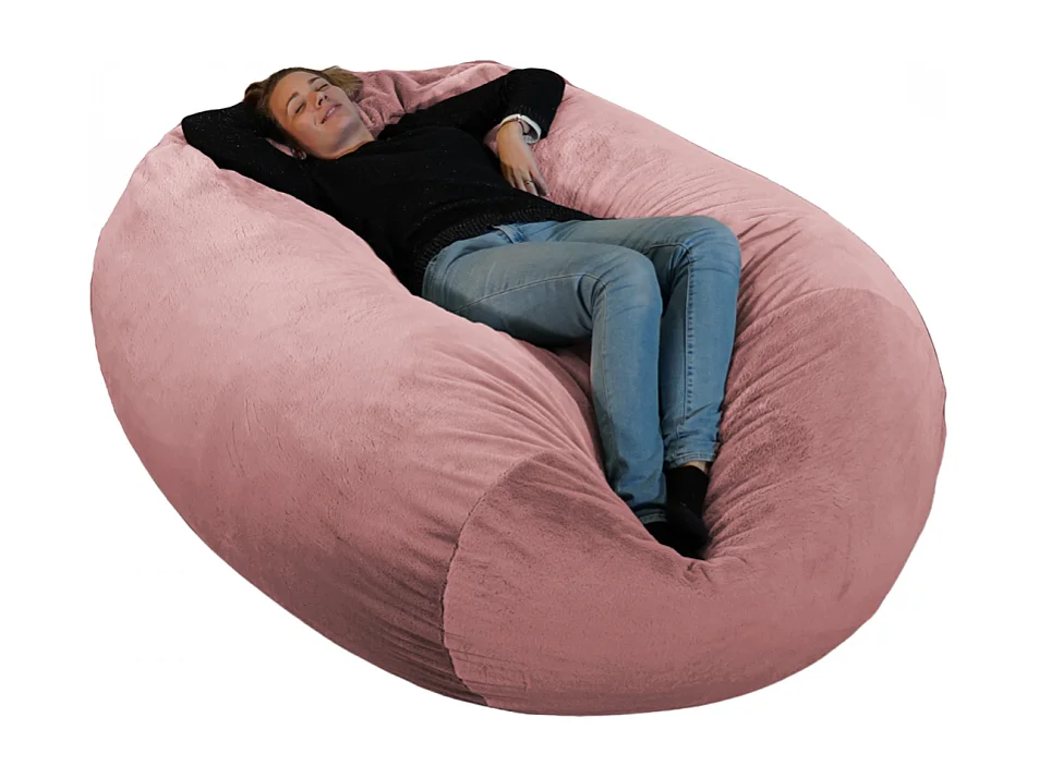 Puff largo gigante de pelo rosa 160 cm