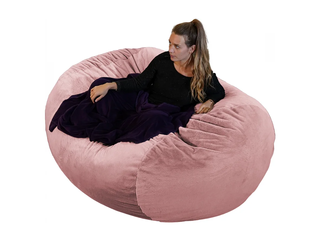 Puff largo gigante de pelo rosa 160 cm