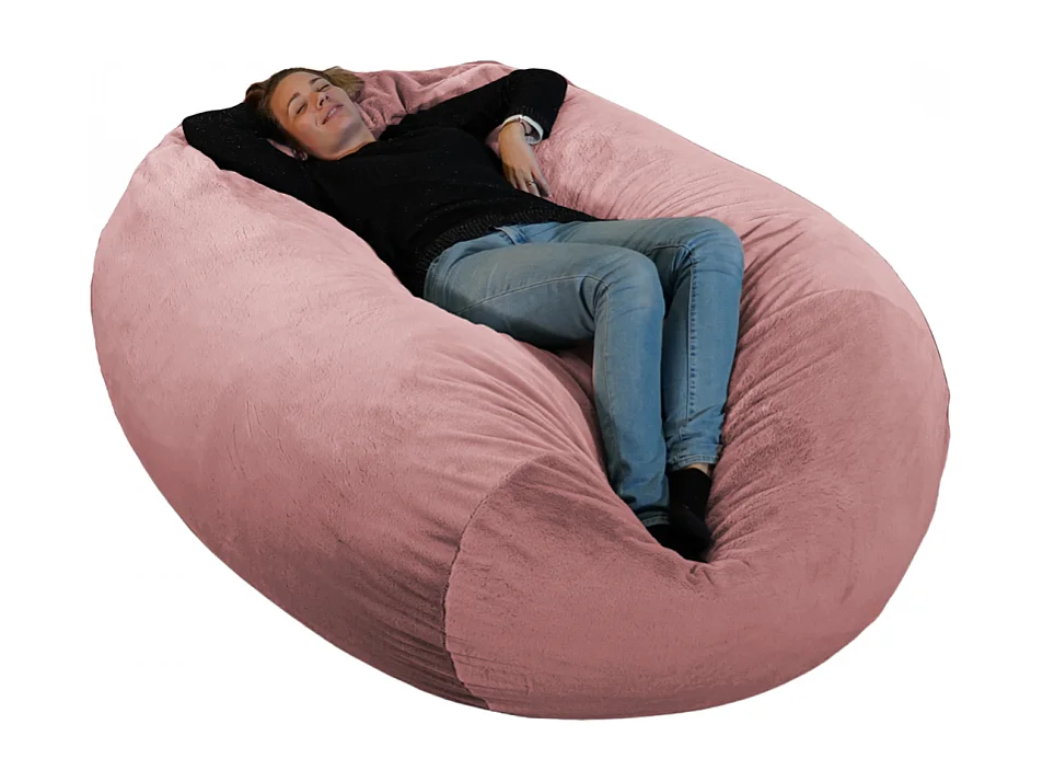 Puff largo gigante de pelo rosa 160 cm