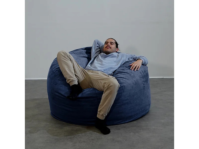 Pouf géant déhoussable microsuède bleu nuit 120 cm