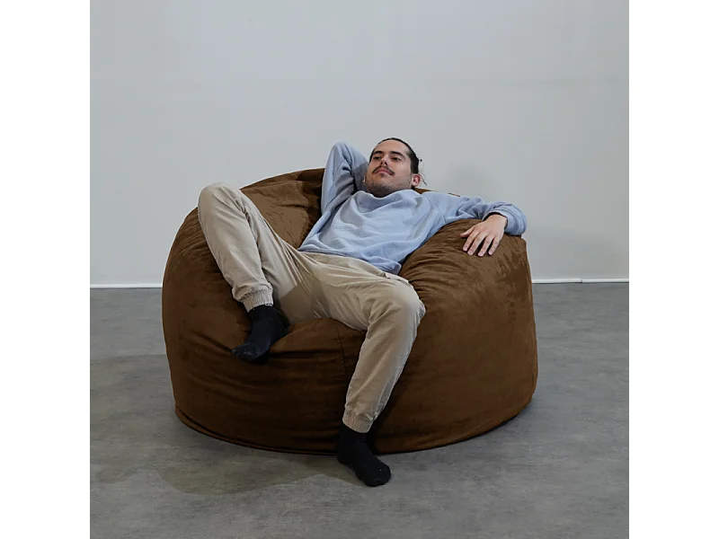 Pouf géant déhoussable microsuède chocolat 120 cm