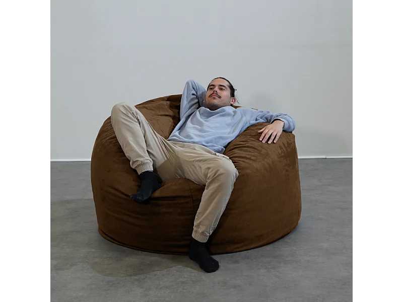 Pouf géant déhoussable microsuède chocolat 120 cm