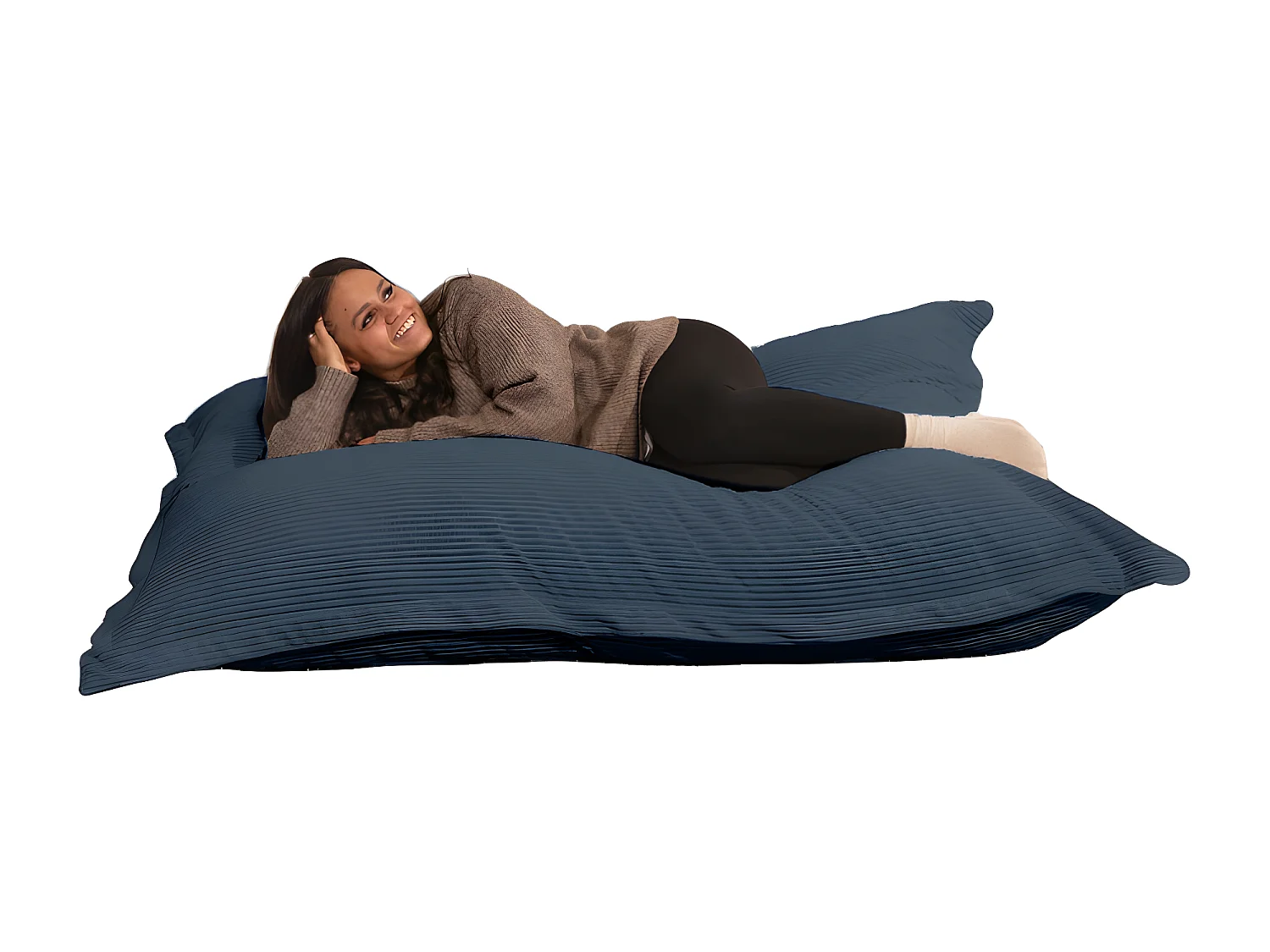 Pouf velours côtelé déhoussable bleu nuit 180 x 140 cm