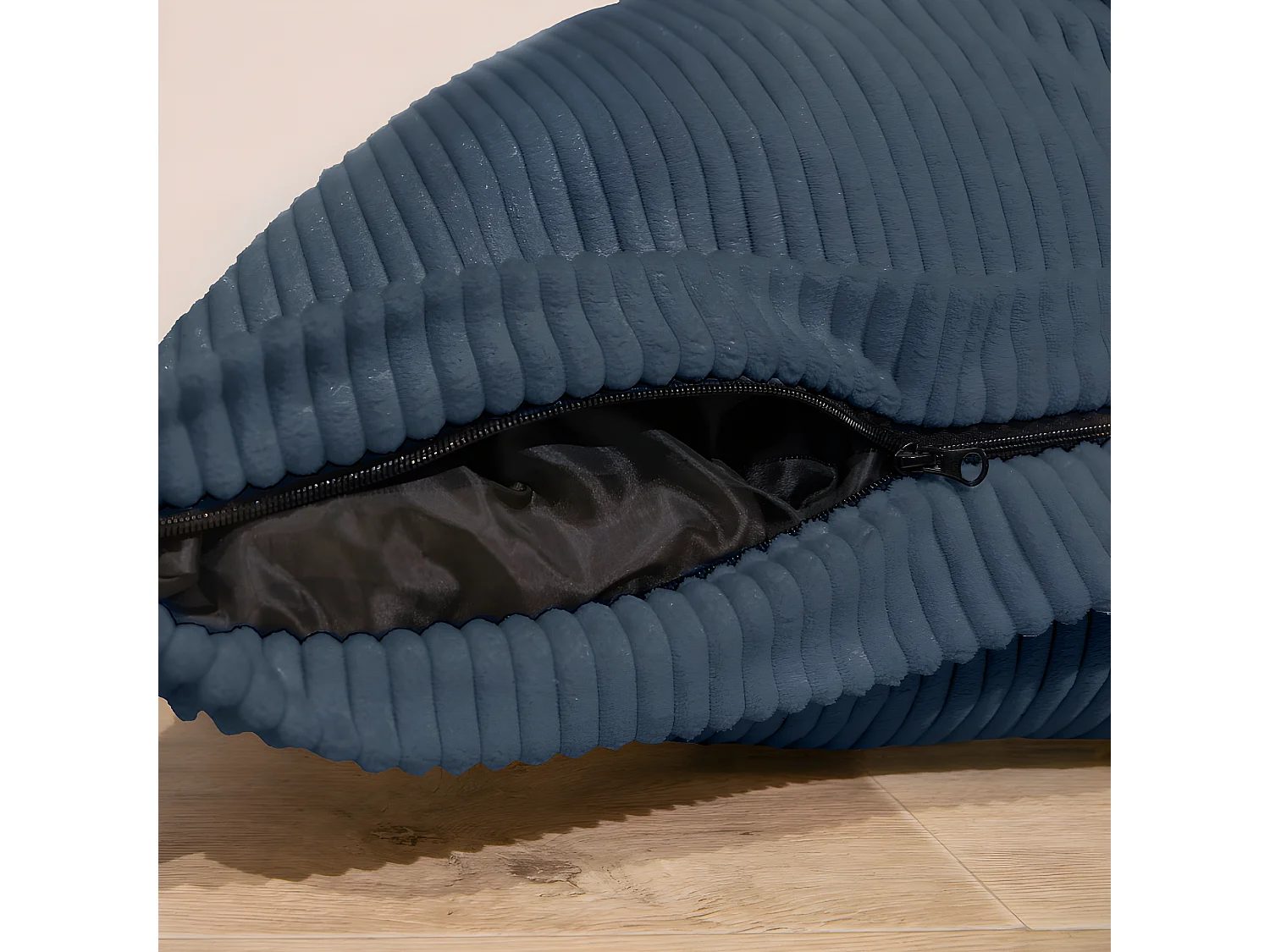 Pouf velours côtelé déhoussable bleu nuit 180 x 140 cm