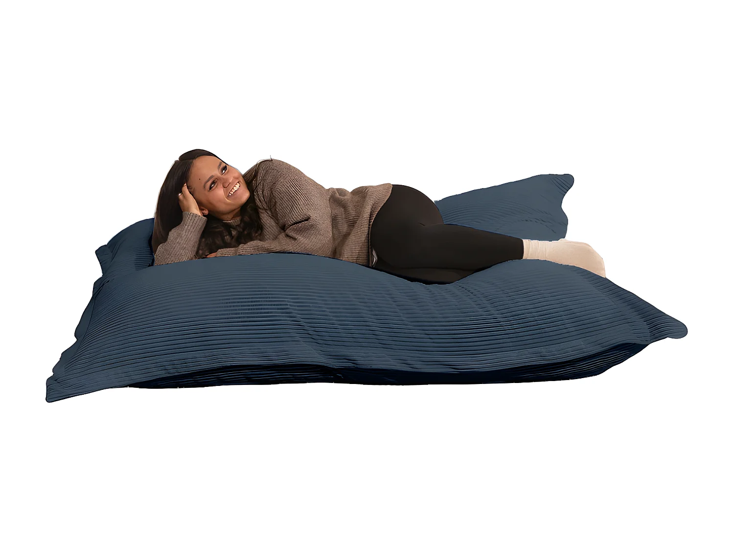 Pouf velours côtelé déhoussable bleu nuit 180 x 140 cm