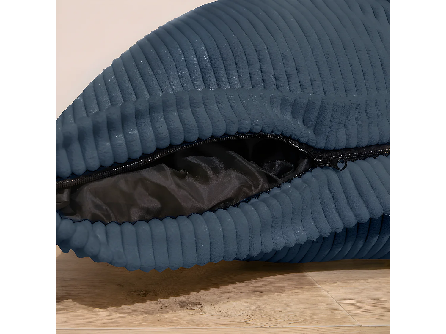 Pouf velours côtelé déhoussable bleu nuit 180 x 140 cm