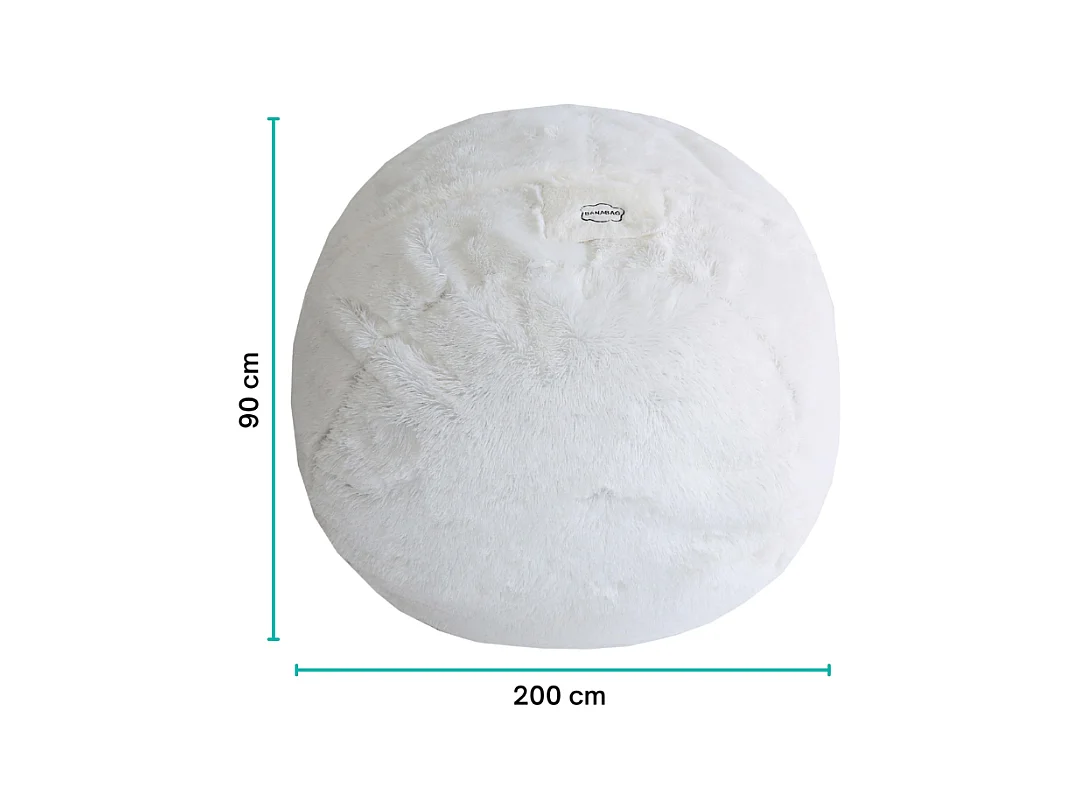Pouf géant déhoussable fausse fourrure blanc 200 cm