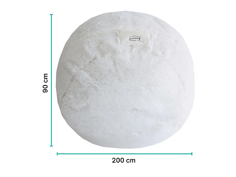 XL Pouf aus Fell 200 cm, Weiß