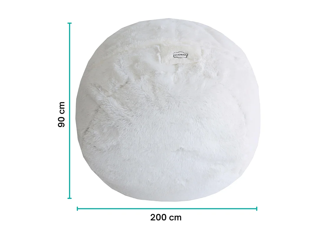 Reuze witte poef met nepbont, 200 cm