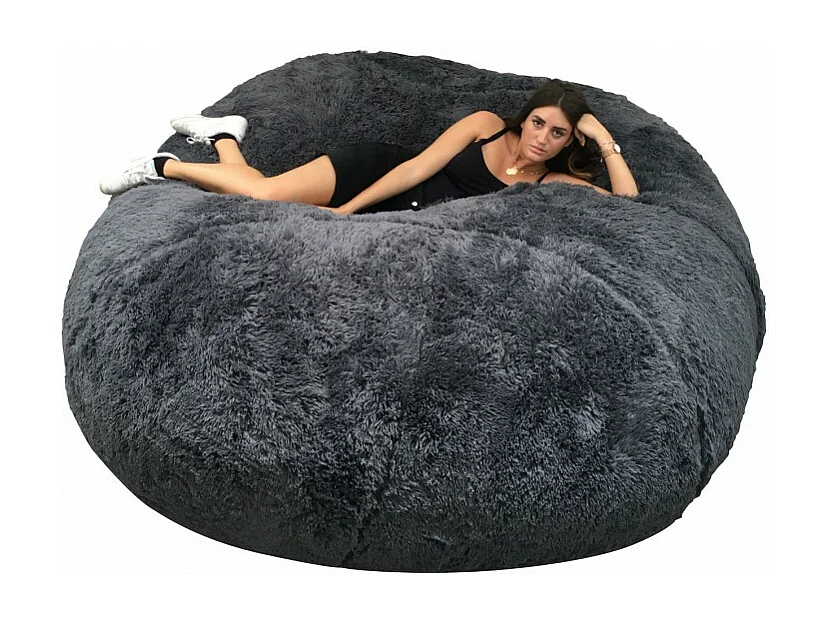 Reuze grijze poef met nepbont, 200 cm