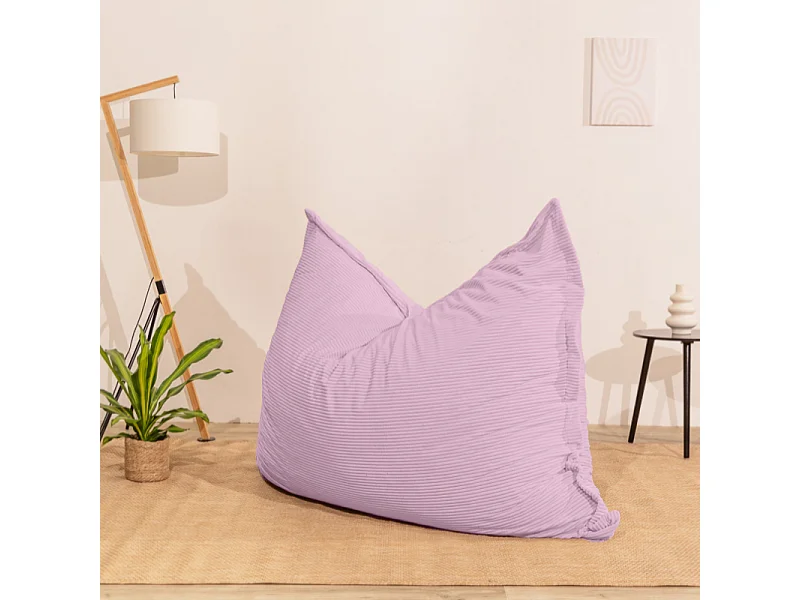 Pouf velours côtelé déhoussable 180 x 140 cm violet parme